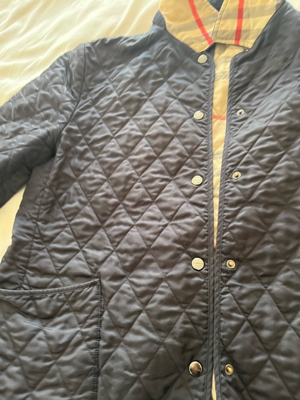 Burberry Navy Quilted Jacket with Signature Check Collar - Picture 3 of 12